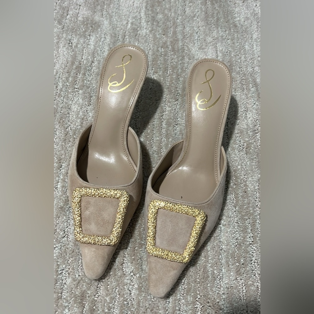 Sam Edelman Suede Kitten Heel, Gold Buckle